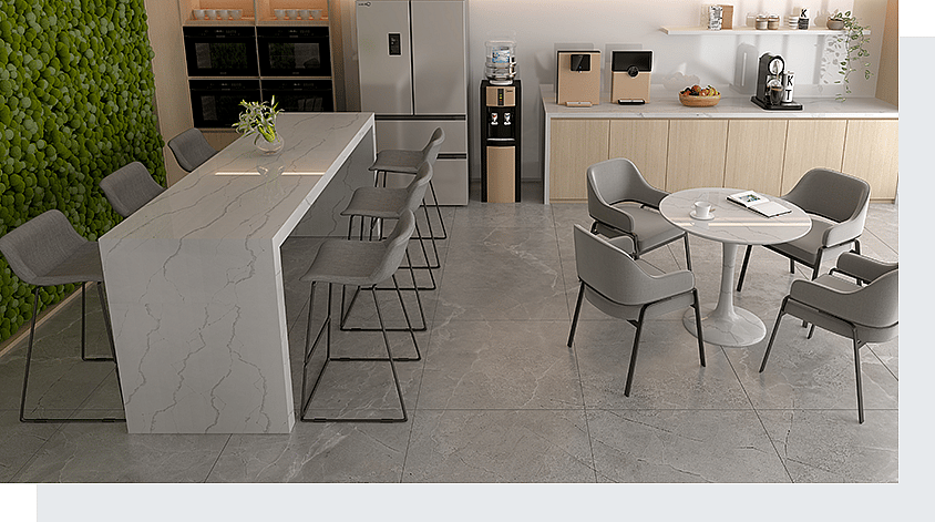 ¿Cuáles son los 5 tipos de cuarzo Calacatta ideales para oficinas modernas y con estilo? 2 Superficies de cuarzo PMC1735