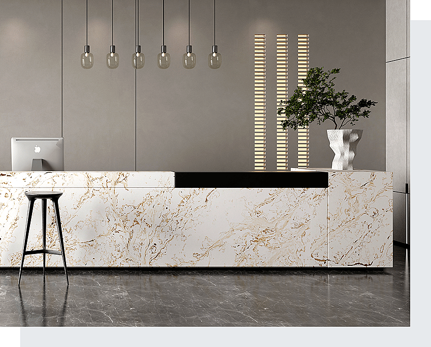 ¿Cuáles son los 5 tipos de cuarzo Calacatta ideales para oficinas modernas y con estilo? 4 Superficies de cuarzo PMC1637