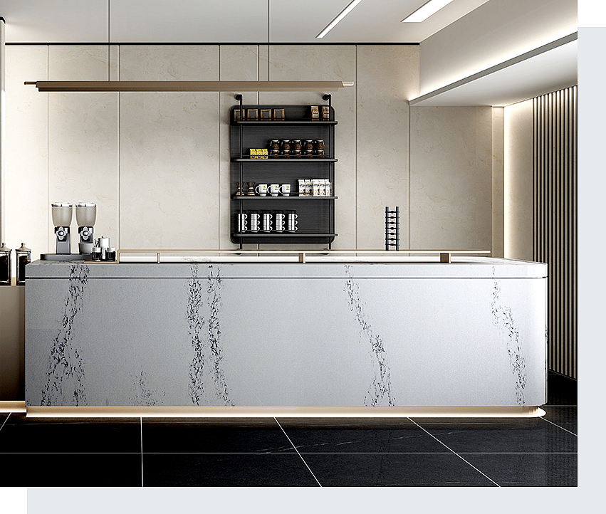 ¿Cuáles son los 5 tipos de cuarzo Calacatta ideales para oficinas modernas y con estilo? 5 Superficies de cuarzo PMC1438