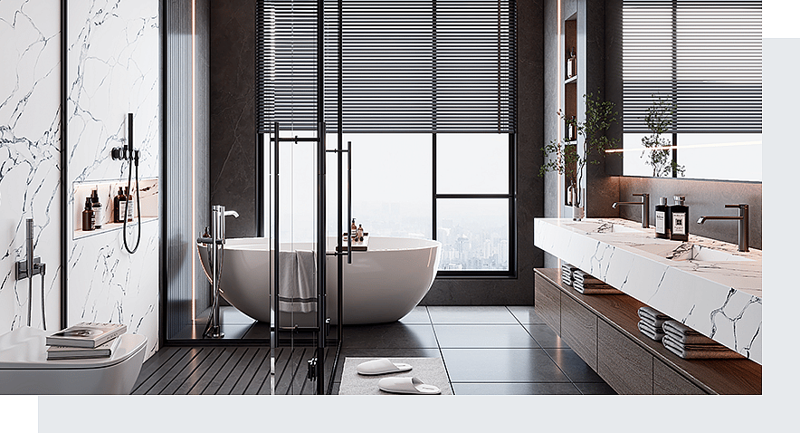 Descubre los cinco estilos de cuarzo Calacatta perfectos para baños de lujo 1 Superficies de cuarzo PMC1622
