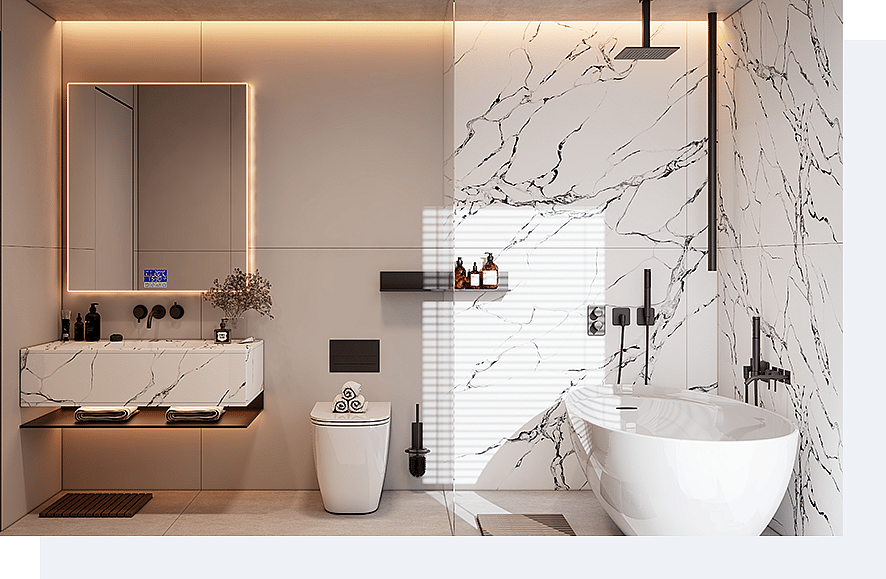 Descubre los cinco estilos de cuarzo Calacatta perfectos para baños de lujo 3 Superficies de cuarzo PMC1622